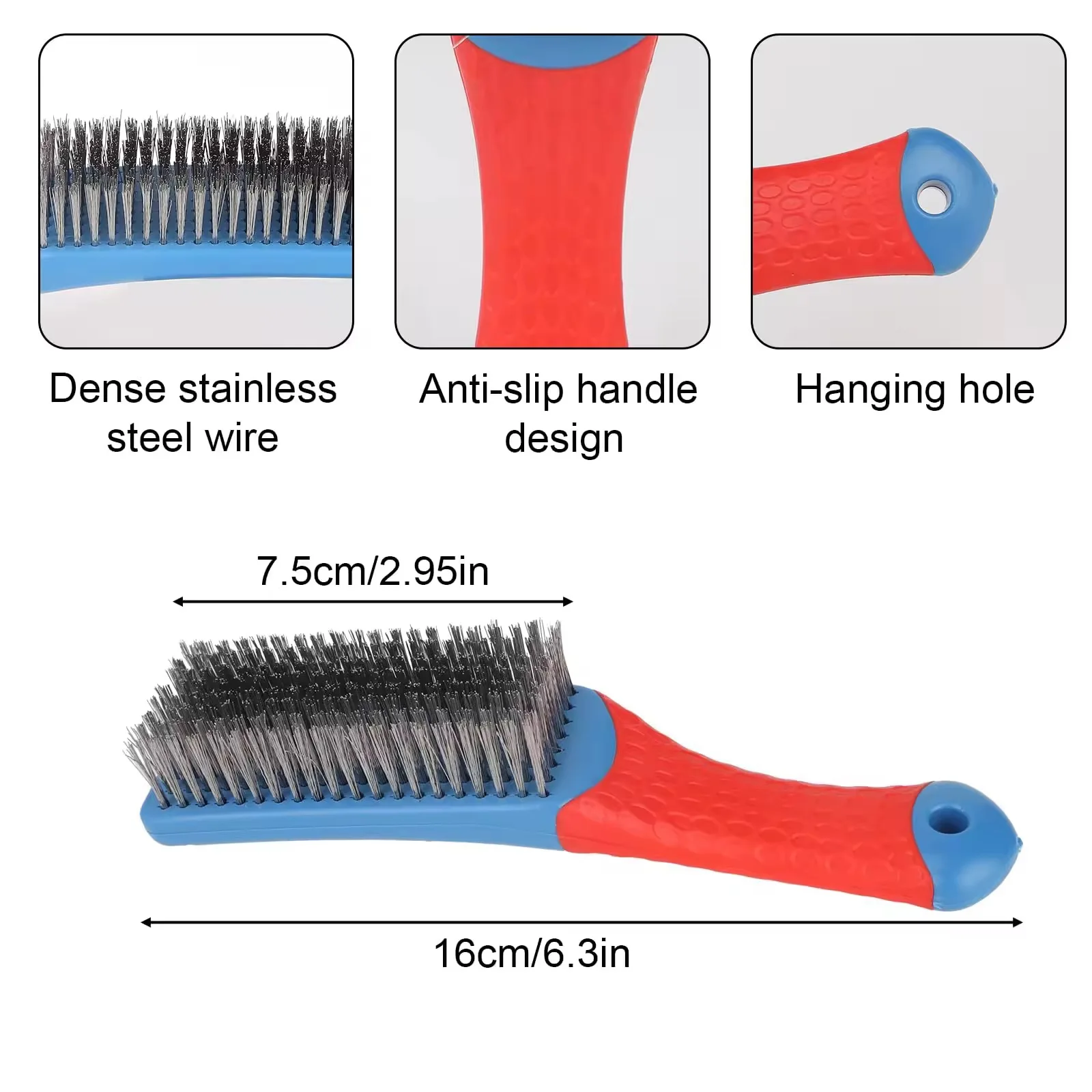 Durable Stainless Steel Small Wire Brush Silicone Handle Red and Blue Paint Removal Tool Scratch Brushes Cleaning Metal Rust