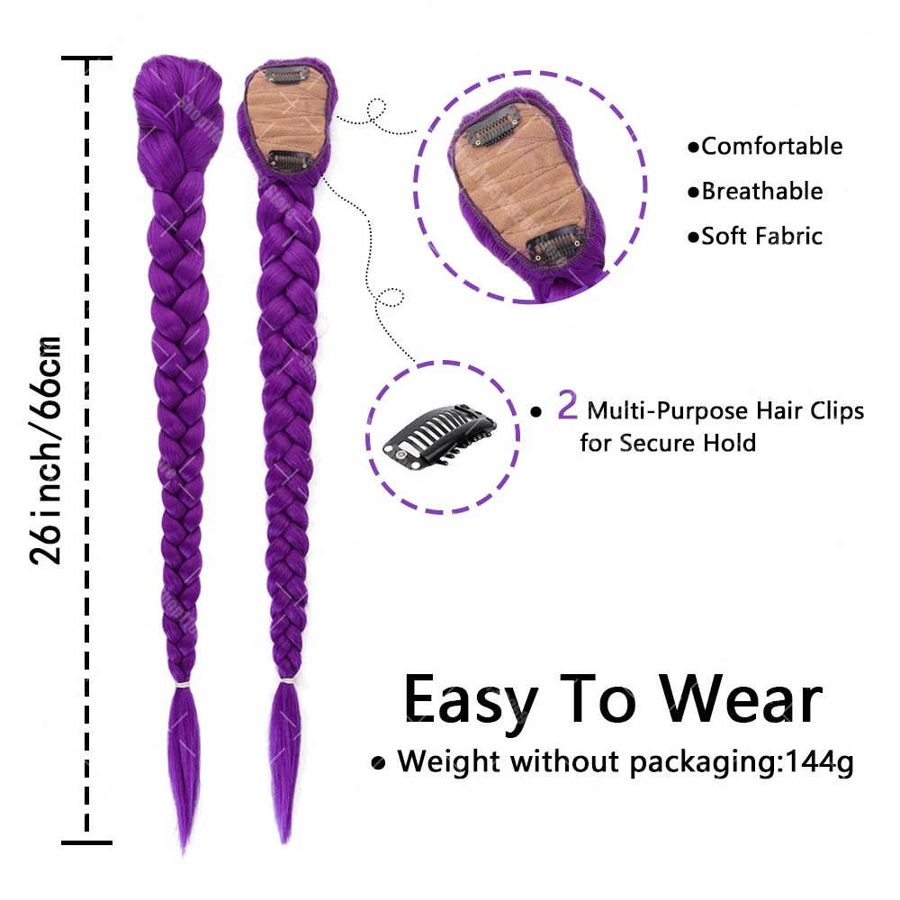 Demon Hunter Rumi Purple Wig Braid 26inch High Temperature Silk Role Playing Wig Stage Party Role Playing Prop Children Dress Up