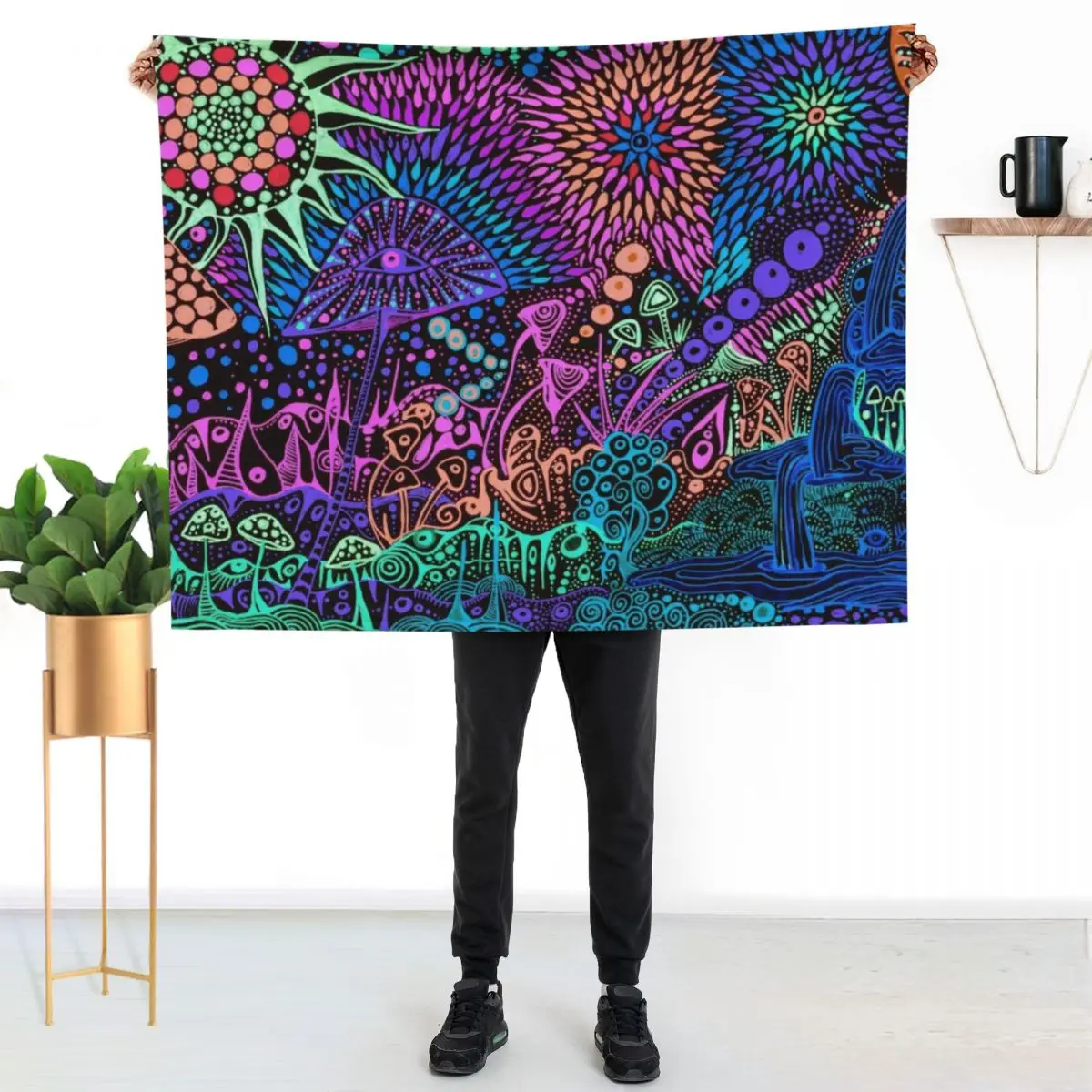 

Neon Mushrooms on the Moon Throw Blanket Year Round Soft Comfortable Blanket for Home