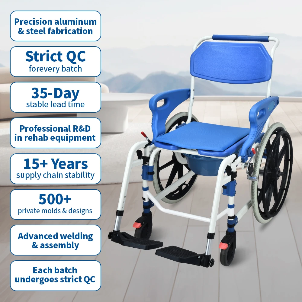 

Lightweight Adjustable Portable Medical Commode Chair Wheelchair 125KG Capacity for Hospital Rehabilitation Caregiver Assist ODM