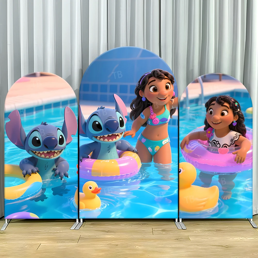 

Stitch and Lilo Arch Backdrop Cover Swimming for Kids Birthday Photograph Background Wall Party Decorations Baby Shower Supplies