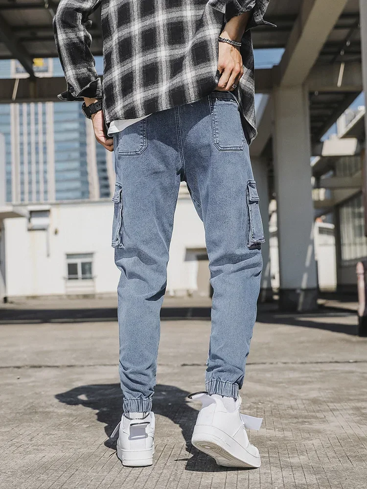 

Spring Autumn Multi-Pockets Cargo Jeans Men Black Blue Denim Jogger Pants Male Baggy Jean Trousers Plus Size 6XL 7XL 8XL