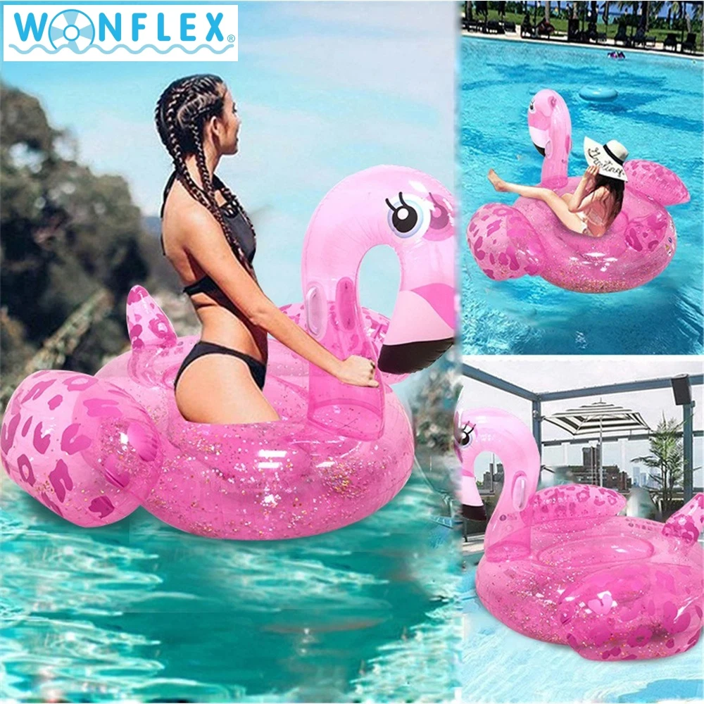 PVC Aufblasbarer Flamingo Schwimmring Strand-Schwimmhilfe Spaßige Schwimmparty-Dekoration Glänzender Pailletten-Rosa Flamingo Pool-Schwimmring