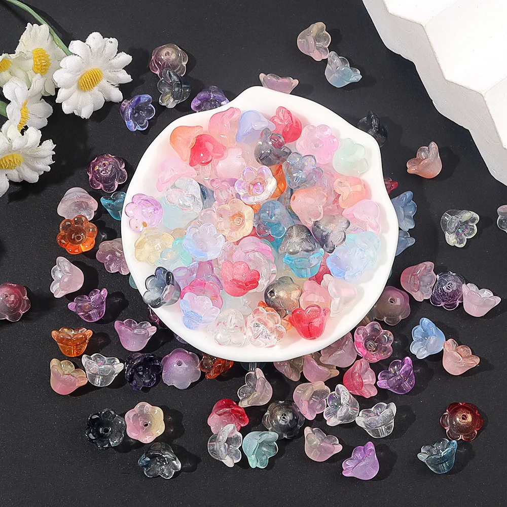 21/54/94 قطعة خرز زجاجي متعدد الألوان على شكل زهرة، لإكسسوارات المجوهرات ذاتية الصنع، عيد الحب، عيد الميلاد، هدايا عيد الشكر #1
