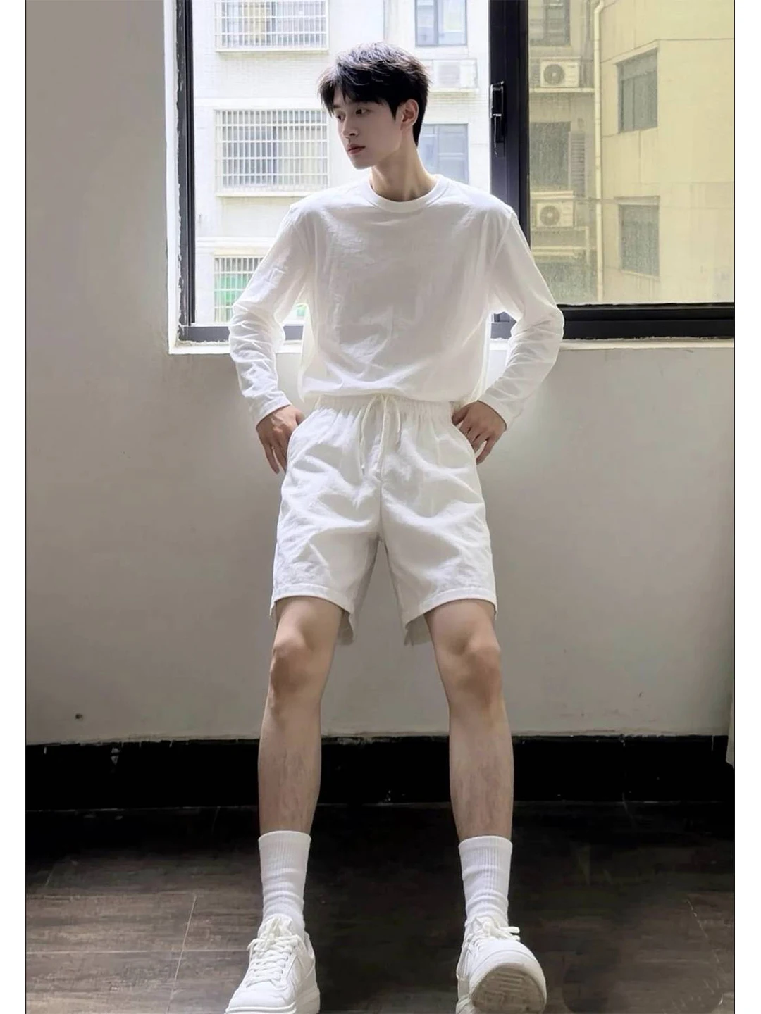 

White Linen Cotton Casual orts Men's Spring Summer Thin Ice Silk Loose Fit Five-Quarter Pants Comfortable Breathable