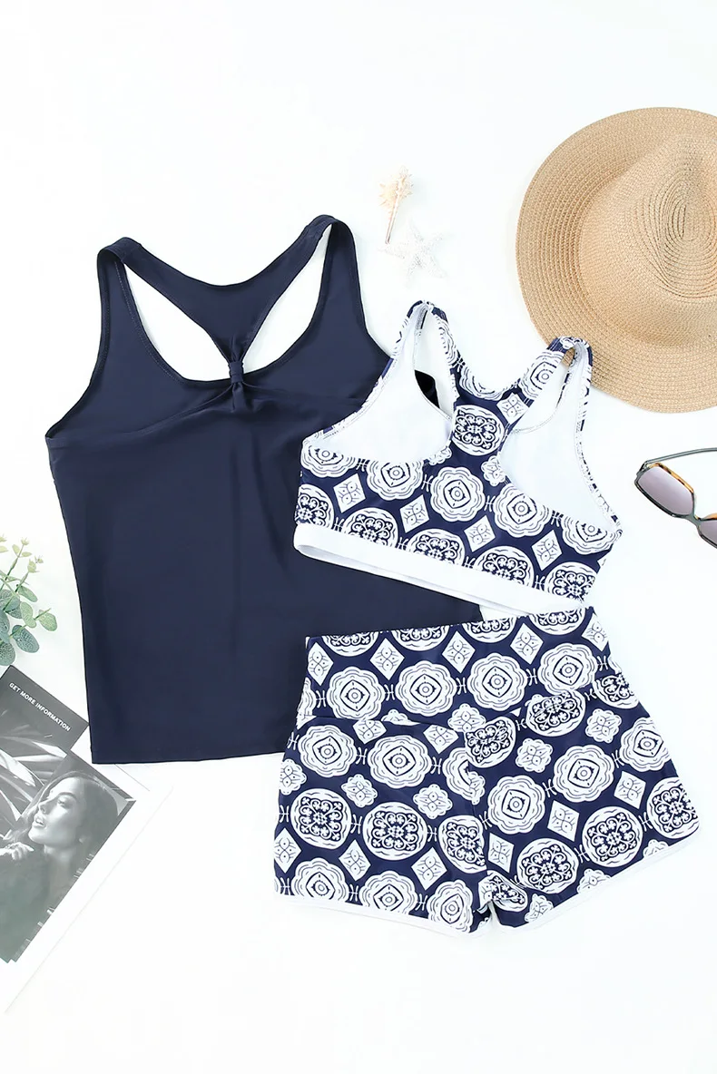 Melphieer dames sportieve 3-delige tankini-badpakken met shorts zwemtanktops met sportbeha en boyshorts badpakken XL XXL
