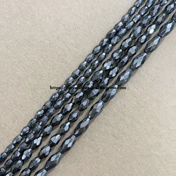 Natural Stone Faceted Rice Shape Black Hematite Loose Beads 4x6 5x8 6x12MM 15