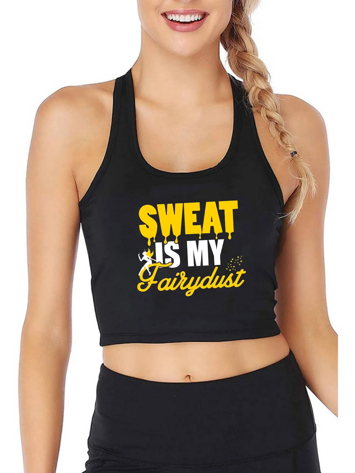 Sweat Is My Fairydust Design Sexy Slim Fit Crop Top Women's Yoga Sport Workout Tank Tops Gym Fitness Cotton Breathable Camisole