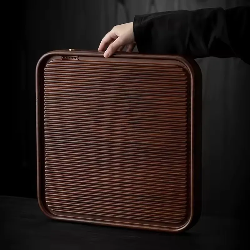 Chinese Bamboo and Wood Square Water Storage and Drainage Dual-purpose Tea Tray, Household Tea Table, Kung Fu Tea Set Tray
