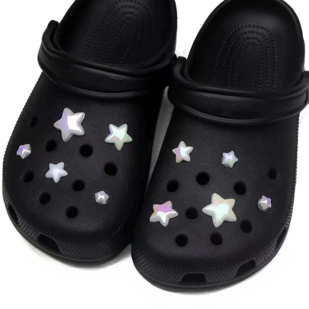10PCS Shoe Charms Set Accessories Hole Shoe Buckle Shining Colorful Pentagram Shoes Decorations for Sandals Beach Bag DIY Gift