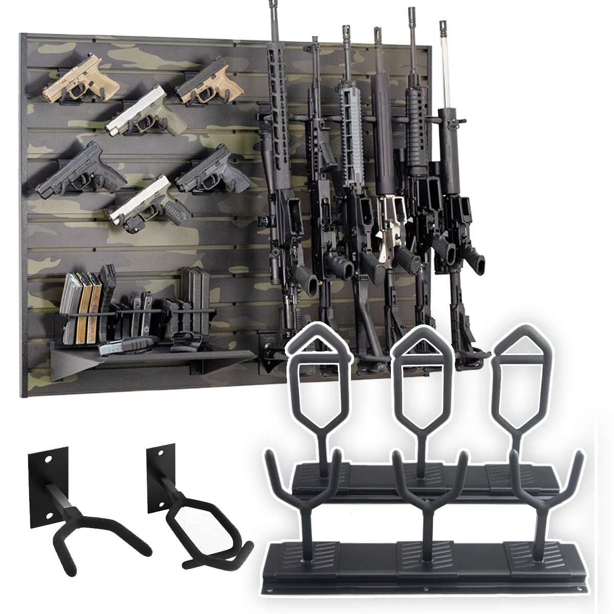 Tactical Rifle Rack for Wall Adjustable 3 Slot Shotgun Rack Hunting Shooting Training Weapon Bracket for Garage Room Gun Storage