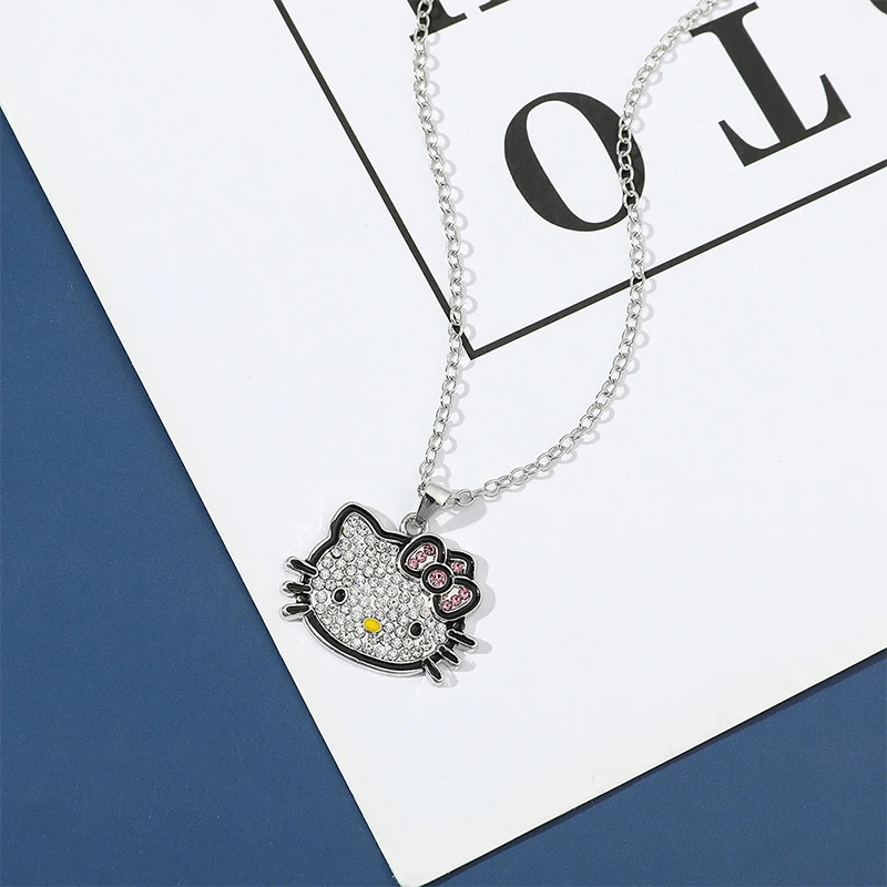 Y2k Hello Kitty Necklace Choker Chain Alloy Silver Crystals Female Bracelet Pendant Sanrio Collar Women Jewelry Gift Girls Toy