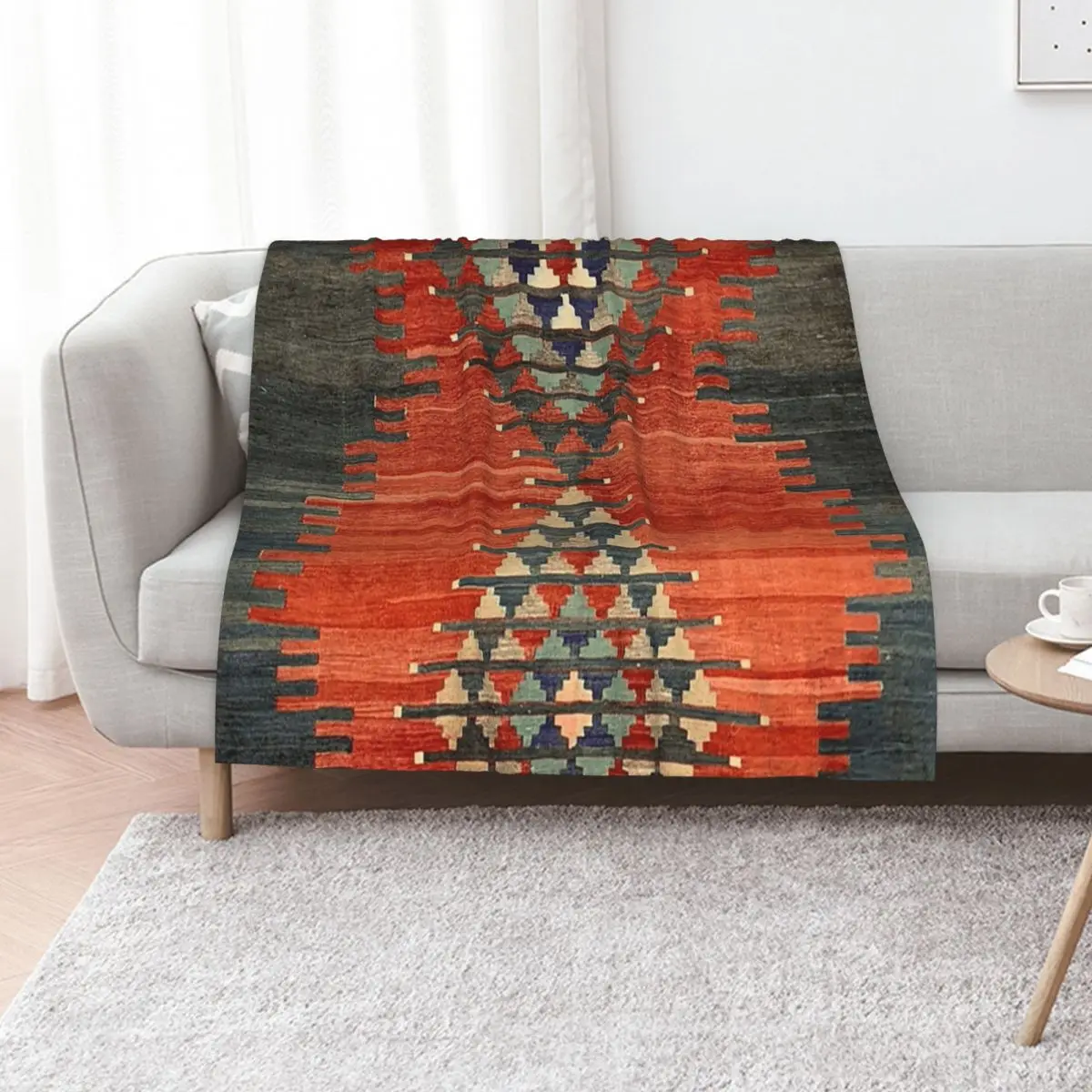 Vintage Kars Decorative Whole Kilim, Navaho Weave, Woven Aztec Textile Throw Blanket sofa bed Sofas blankets and throws Blankets