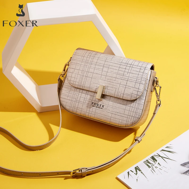 

FOXER Female Shoulder Bag Split Leather Crossbody Bag Fashion Luxury Design Saddle Bag Commute Daily Use Gift for Lover