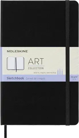 Premium Hard Cover Sketchbook, Large 5x8.25 Inches, Blank Pages, Black, 104 Sheets for Art and Writing