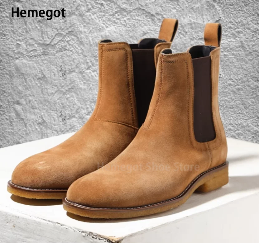 

Ботинки челси на резинке, однотонные мужские ботинки с высоким берцем, новинка, дизайнерские ботинки, мужская обувь ручной работы в британском стиле