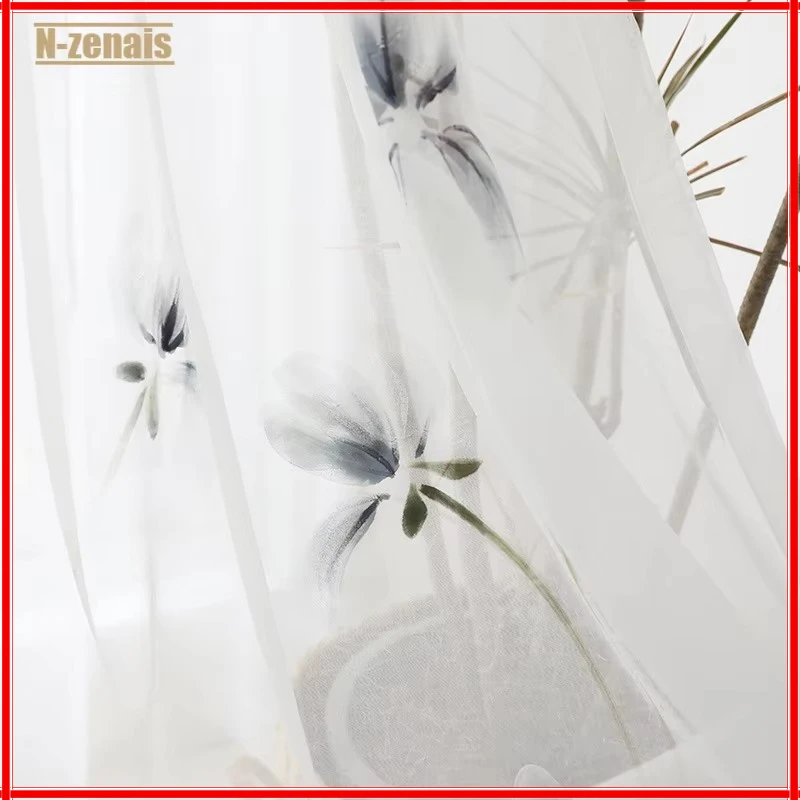 

Hand-painted New Chinese Style Semi-permeable Gauze Curtain for Living Room and Bedroom Tulle Curtains Living Room Curtain
