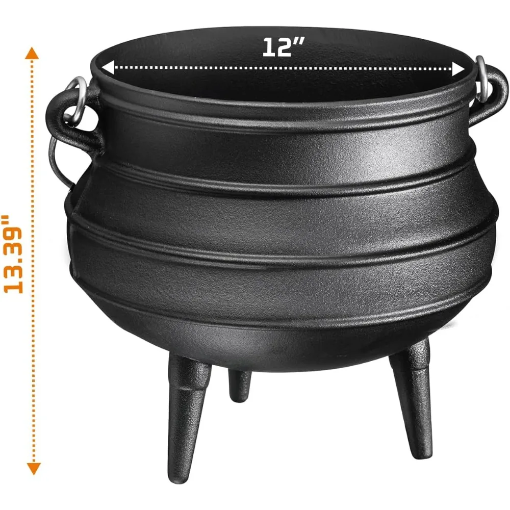 

Pre-Seasoned Cast Iron Cauldron - African Potjie Pot with Lid - 3 Legs for Even Heat Distribution