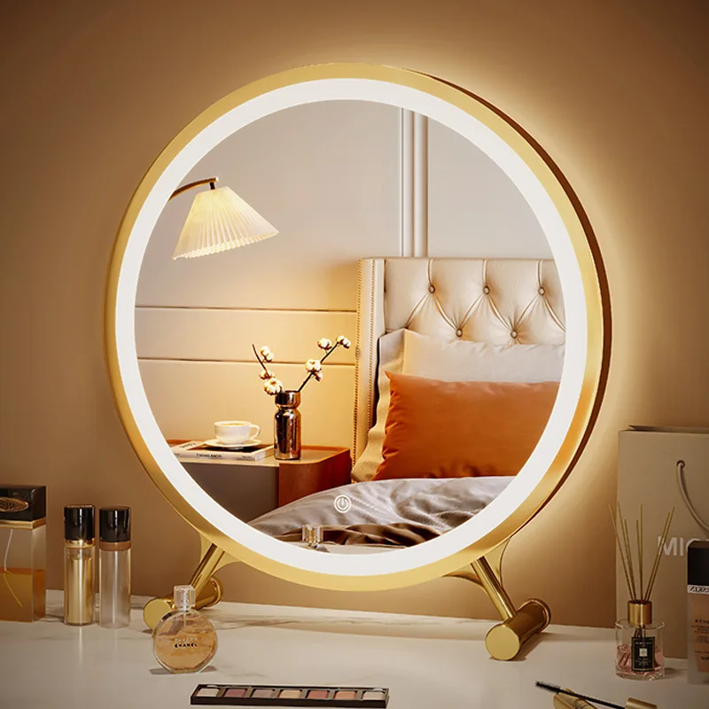 

Round Makeup Mirror Large Desktop Led Student Dormitory Bedroom Dresser Desktop Fill Light Round Mirror