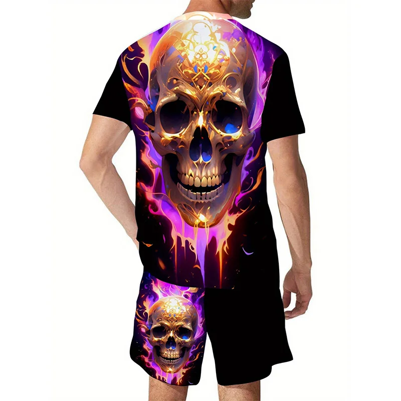 New Street Vintage Men's Suit Oversized Men's Loose Top Summer Casual Breathable Refreshing Sportswear Suit Printed 3D Skeleton