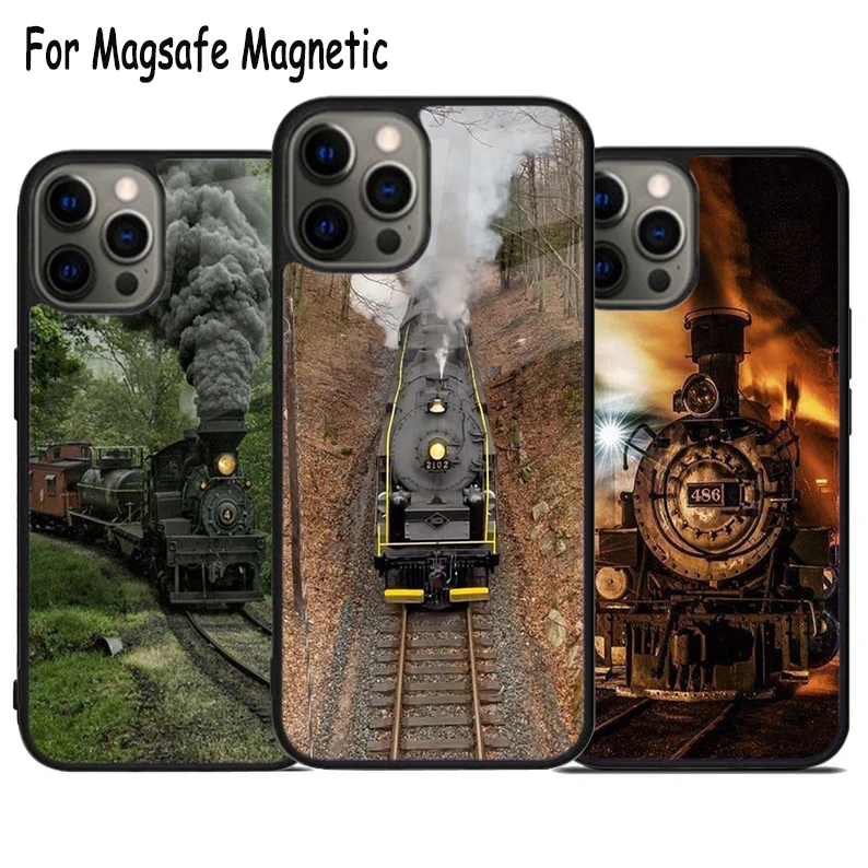 Classic Steam Train Railway Wireless Charge Magsafe Phone Case For iPhone 15 16 14 13 11 12 Pro Max Plus Magnetic Bumper Cover