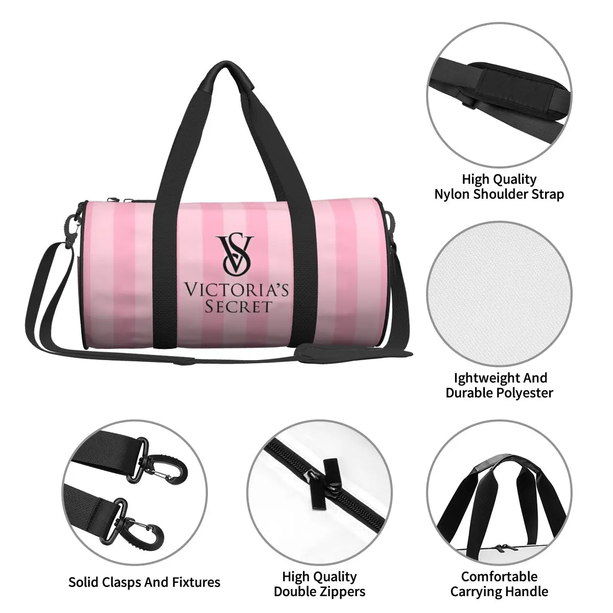 Fashion Hot-Sale-Victoria-S-Secret-Style  Weekend Gym Yoga Luggage Bags Sport Duffle Bag Round Large Capacity Travel Duffel Bag