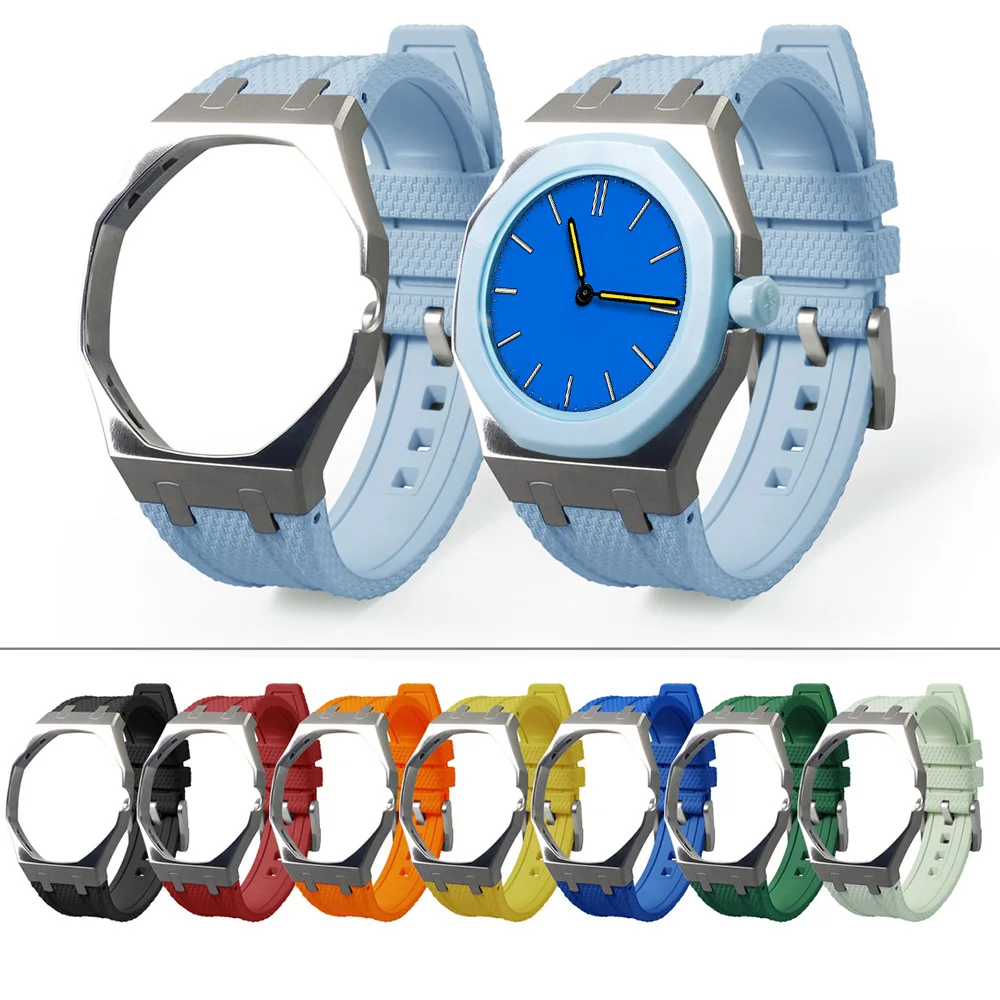 Luxury Mod Kit Watch Strap For Swatch X AP Royal Pop Pocket Stainless Steel Case With Fluoroelastomer Strap Set Replacement Band