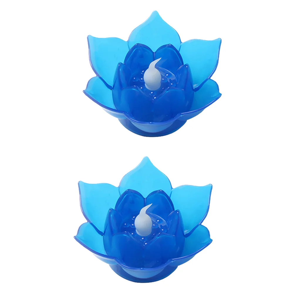 

2pcs Led Electronic Lotus Lantern Buddha Lamp Flameless Flower Candles Light Orange Low Power Decoration Party Wedding