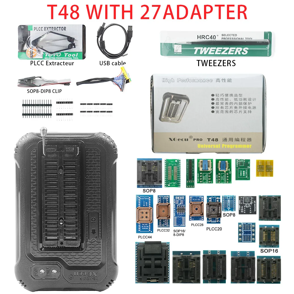 XGecu T48 (TL866-3G) Programmer + 27 Adapters + ISP Cable Support