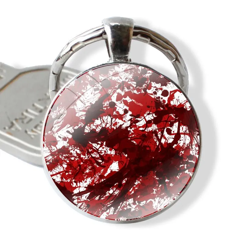 Keychain Handmade Glass Cabochon Key Ring Holder Pendant Key Chains HALLOWEEN BLOODY SPLATTER