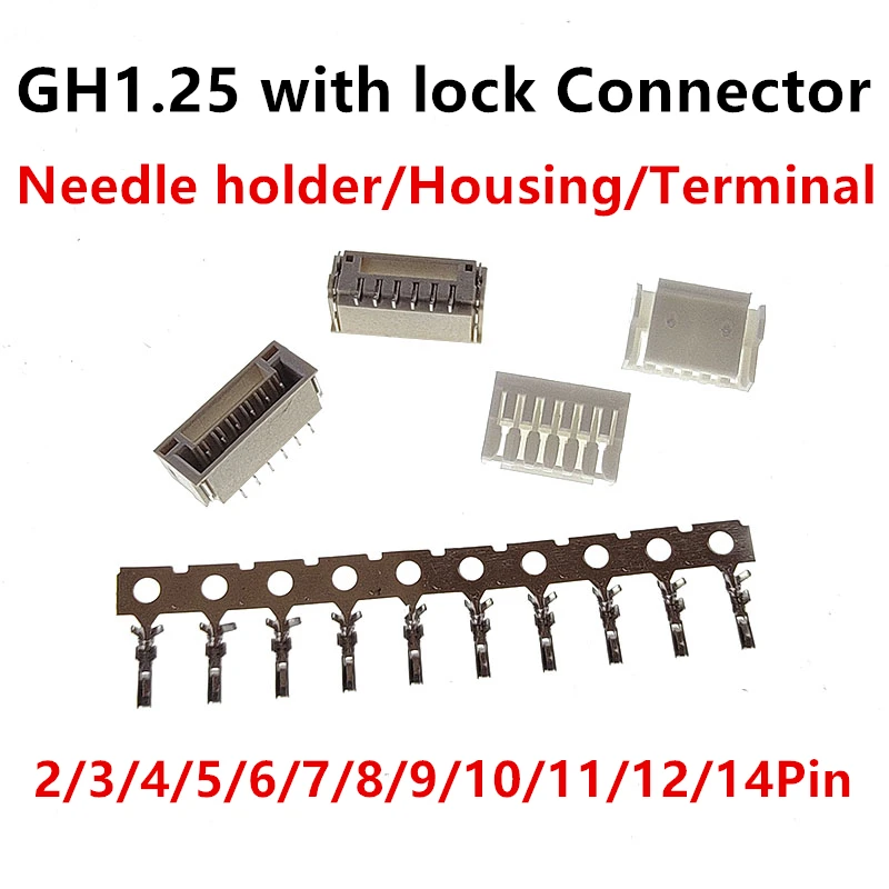 20PCS GH1.25 1.25 mm with lock Connector Socket Pin Header Vertical Horizontal JST Housing terminal 2 3 4 5 6 7 8 9 10 11 12 pin