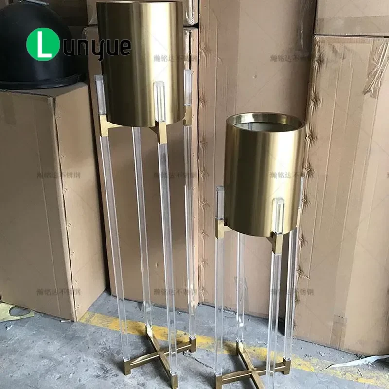 Metal Titanium Acrylic Tripod Flower Stand Floor to Ceiling Decorative Plant Holder for Hotel Lobby Home Wedding Event