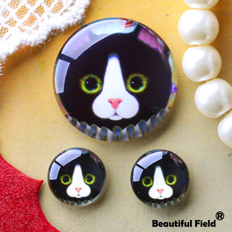

12mm 25mm 14mm 16mm 18mm 20mm Photo Beautiful Glass Cabochons Round Cameo Set Handmade Settings Stone Cat CA037