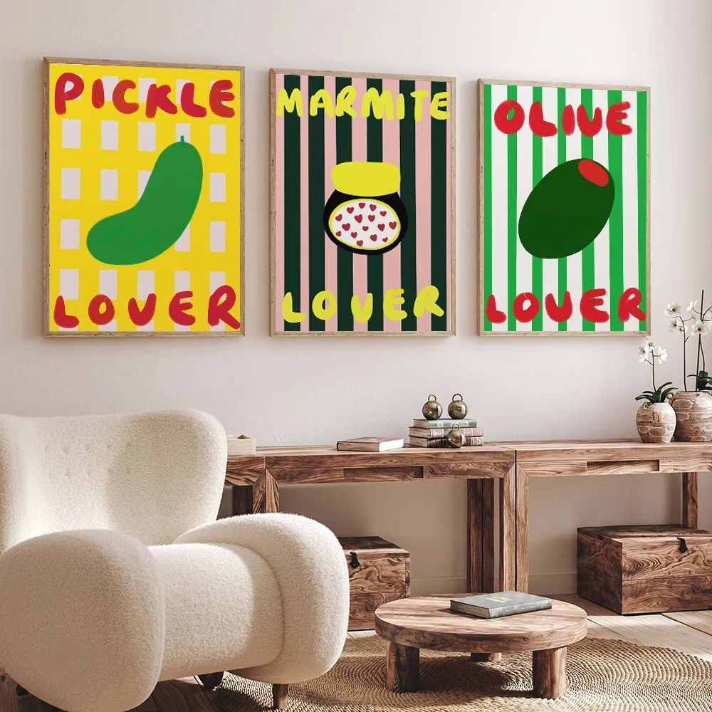 

Aesthetic Retro Kitchen Olive Marmite Pickle Lover Trendy Poster Prints Canvas Painting Wall Art Picture Cafe Dining Room Decor