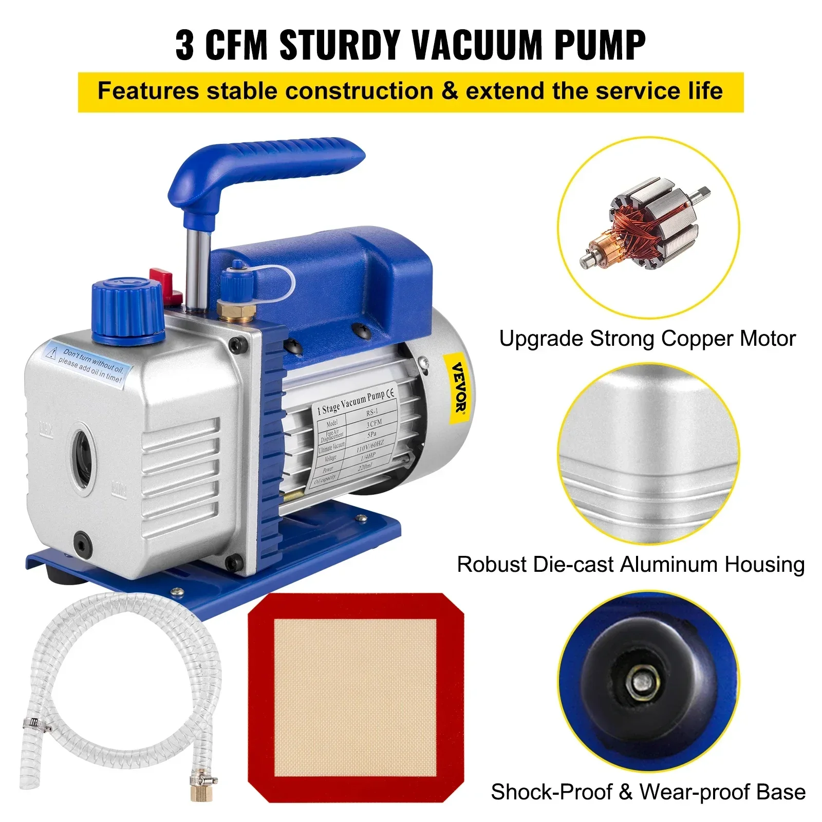

SIHAO 3CFM Vacuum Pump Vacuum Chamber Air Conditioning Refrigerant 2Gallon Degassing for Household Vacuum Chamber Pump