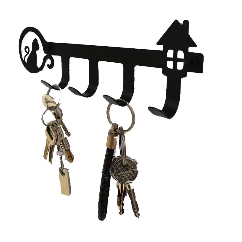 Sweet Home Black Metal Balcony Wall-mounted Clothes Rack Key Holder Kitchen Organizer Bathroom Rangement Hooks Hangers Storage