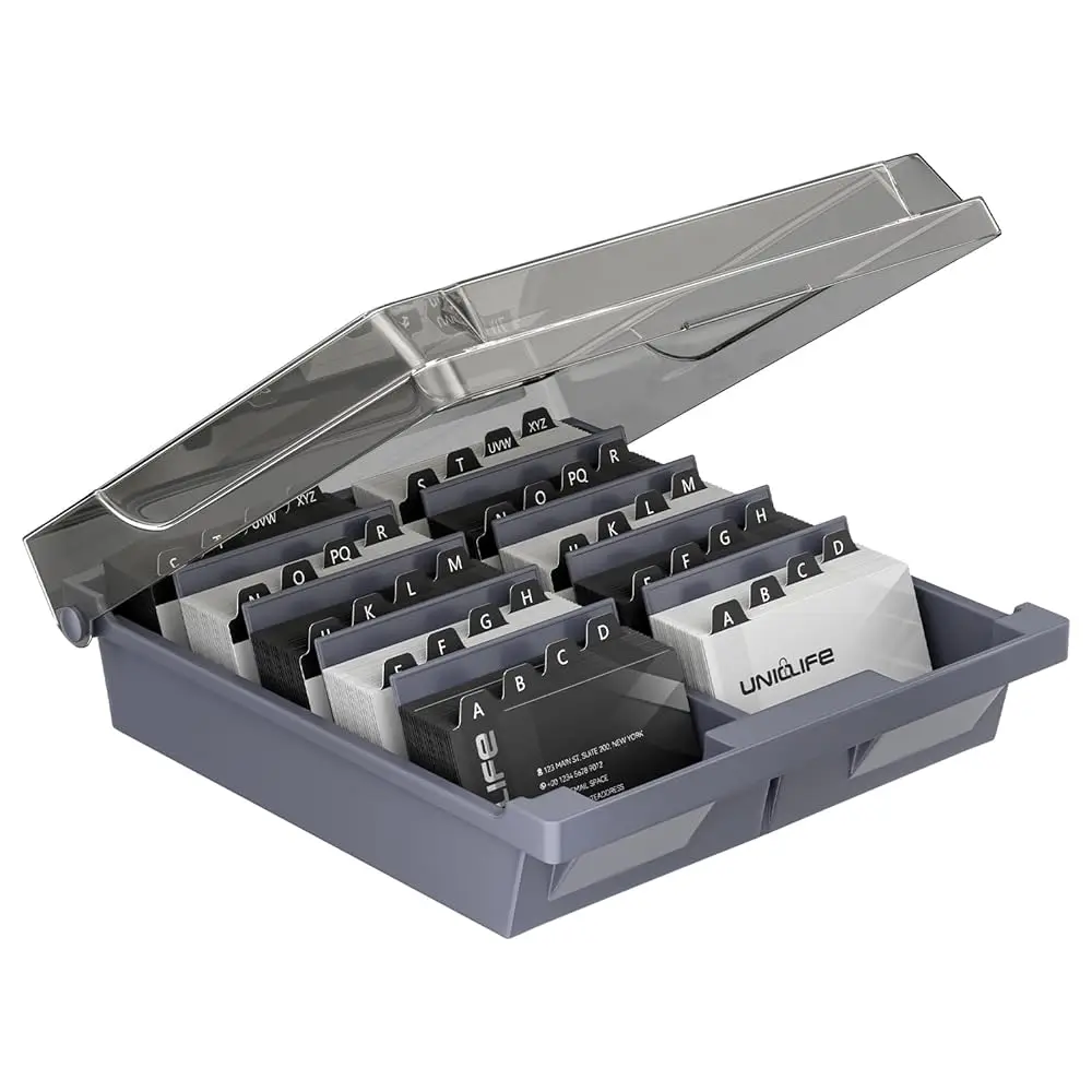 

Держатель для визиток на стол, большой пластиковый органайзер для визиток, коробка для визиток с крышкой, разделителями и индексными вкладками A-Z, D