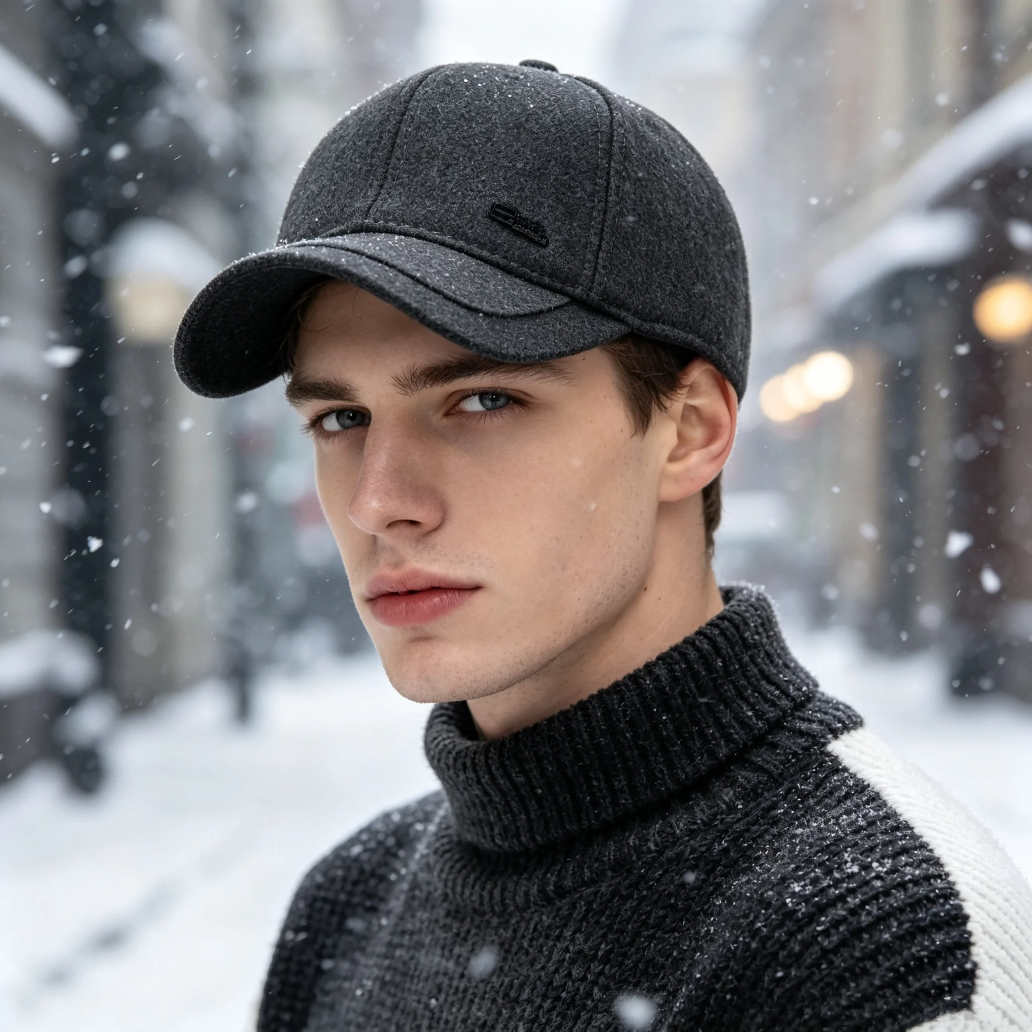 Autumn and Winter Men's Thick Wool Baseball Cap with Metal Logo on the Side, Curved Brim, Cold-Proof Duckbill Cap, Outdoor Windproof and Warm, Casual Hat for Middle-Aged Dads, Available in Multiple Colors