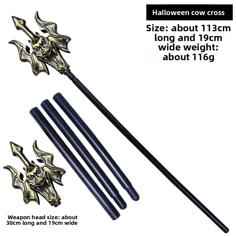 Halloween Prop Death Scythe Simulation Tool Double-Sided Axe Skull Triple Fork Masquerade Performance Cosplay Accessory
