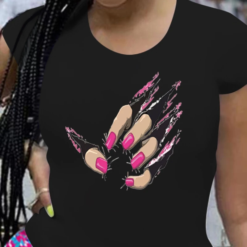 

Nail Polish Skull Hand Print T Shirt Women Short Sleeve O Neck Loose Tshirt Summer Women Tee Shirt Tops Camisetas Mujer