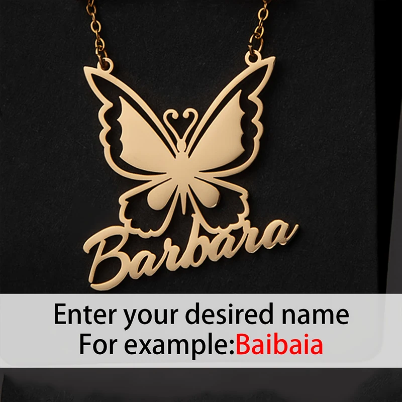 

Custom Gold Butterfly Name Necklace Personalized Stainless Steel Pendant Jewelry Perfect Elegant Gift For Birthday Anniversary