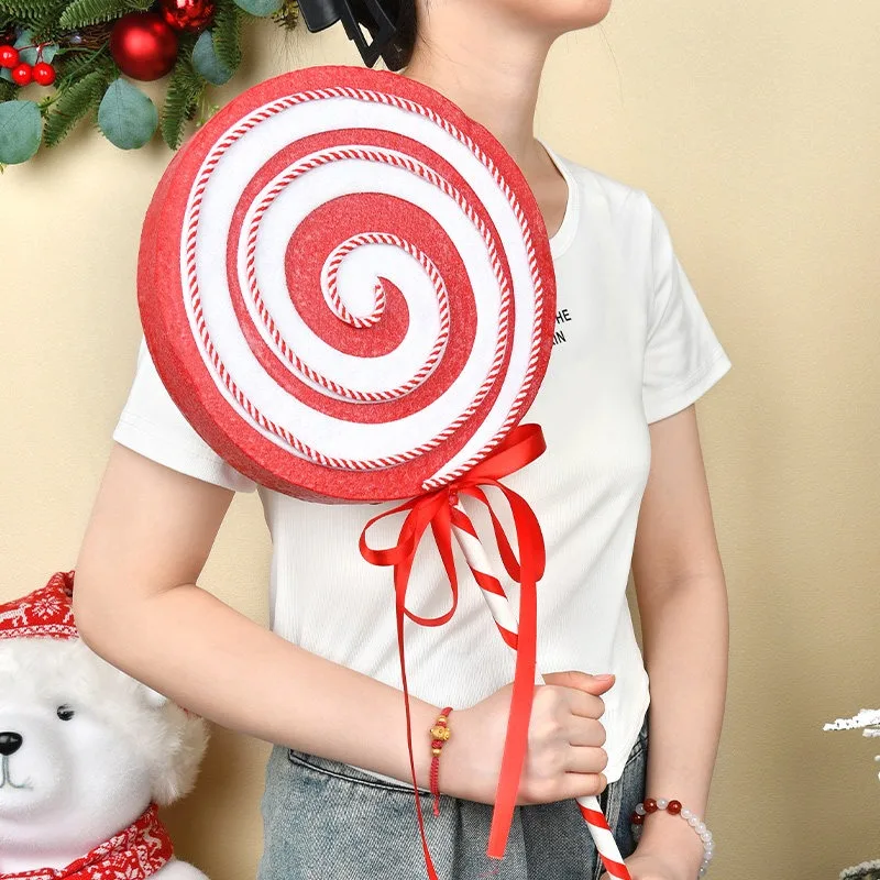Christmas Beautiful Decorations, Large Foam Red and White Lollipops, Stage Shooting Props, Festive Scene Arrangement Gifts
