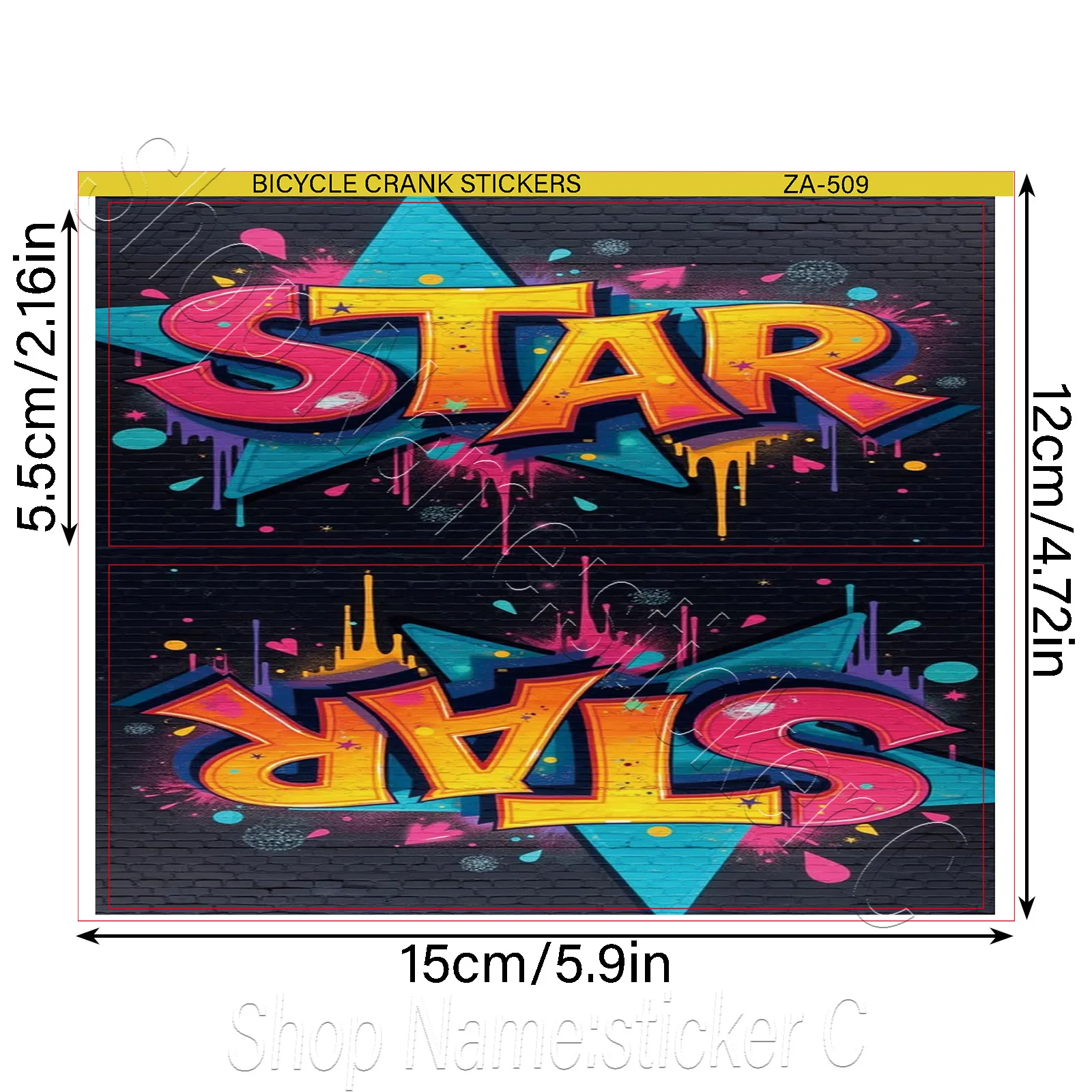 1 Pair Color STAR Graffiti Crank Stickers, Waterproof Anti-Scratch MTB Road Bike Crank Decals