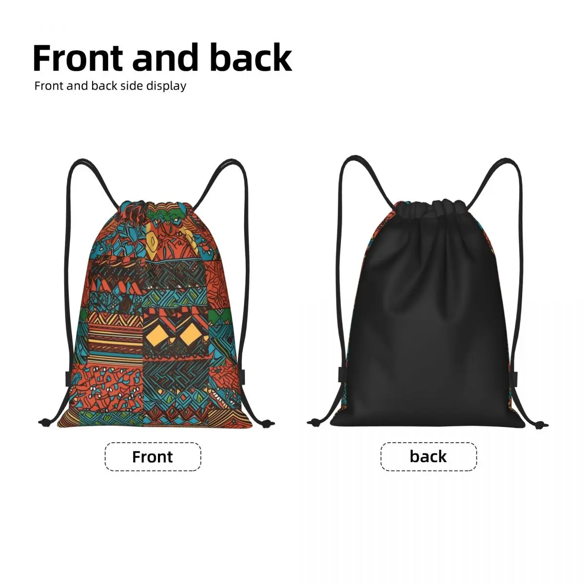 Bright African Backpack Drawstring Basketball Bags Gym Bag Geometric Ankara String Sackpack for Travel