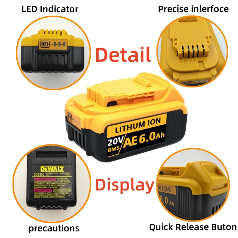 Per batteria agli ioni di litio DEWALT 18V 20V 6-18Ah per batteria per elettroutensili Dewalt DCB123,DCB125,DCB124,DCB122,DCD710 Batteria di ricambio