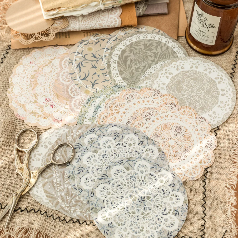 30pcs Lace Flower Story Series Decorative Material Paper Vintage Collage Background Paper Scrapbooking Diary Lable Planner