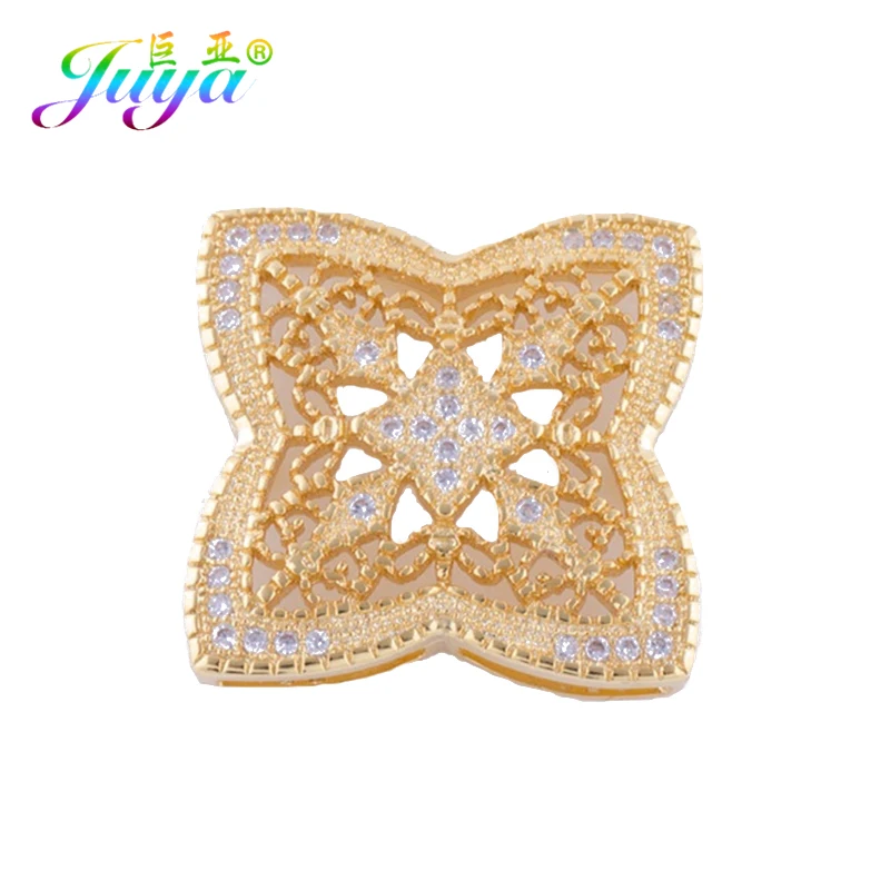 Juya Micro Pave Zircon Hollow Flower Square Connector Pendants Accessories For DIY Women Fashion Pearls Jewelry Making Material
