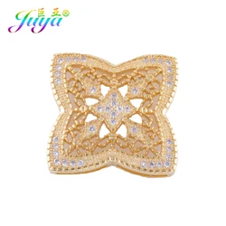 Juya Micro Pave Zircon Hollow Flower Square Connector Pendants Accessories For DIY Women Fashion Pearls Jewelry Making Material