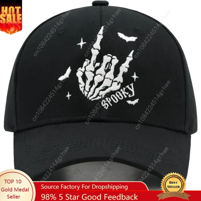 

Halloween Spooky Hat for Men Women, Adjustable Embroidered Cotton Funny Skeleton Hands Baseball Cap