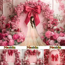 Mocsicka Red Bow Wedding Photography Background Arch Floral Wall Decor Girl Birthday Backdrop Maternity Baby Show Photo Studio